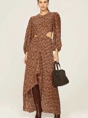 Maje Ricateli Cut Out Silk Maxi Dress NWOT